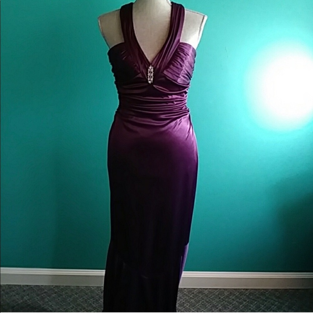 Purple satin backless gown